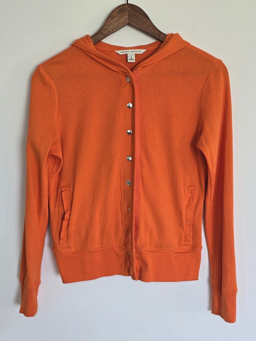 Banana Republic Orange Snap Button Hoodie Sweatshirt Size: S Cotton